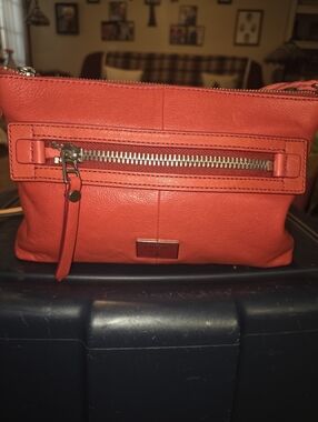 Fossil Coral Red Leather Crossbody